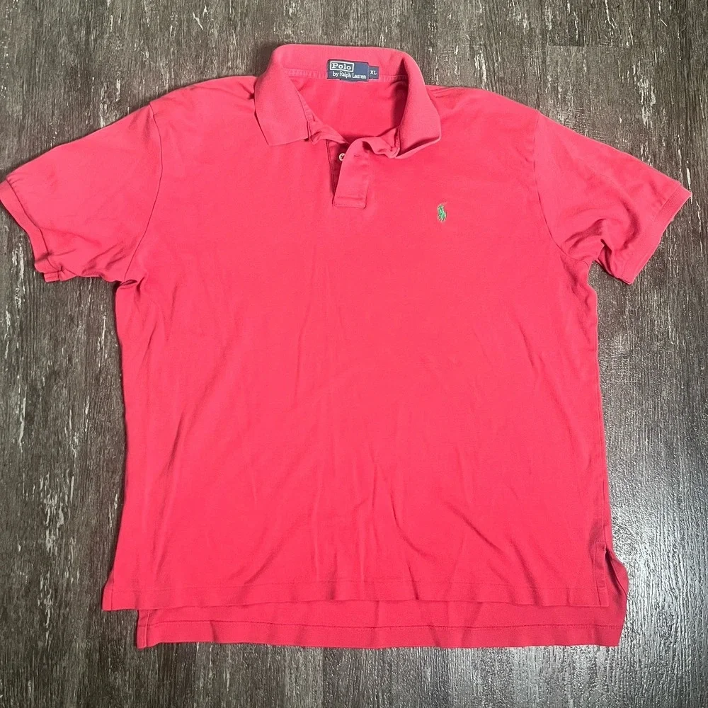 Polo‎ Ralph Lauren Polo Shirt Mens XL Pink Short Sleeve Green Pony Soft Cotton